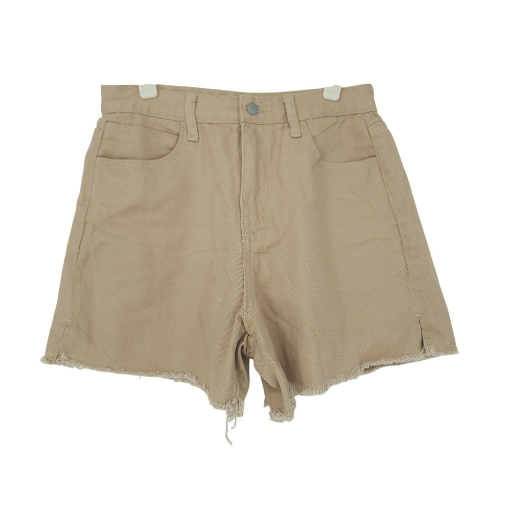 Dazy Denim Shorts Women Med Khaki Tan RawHem HighWaist Casual Coastal Safari NWT